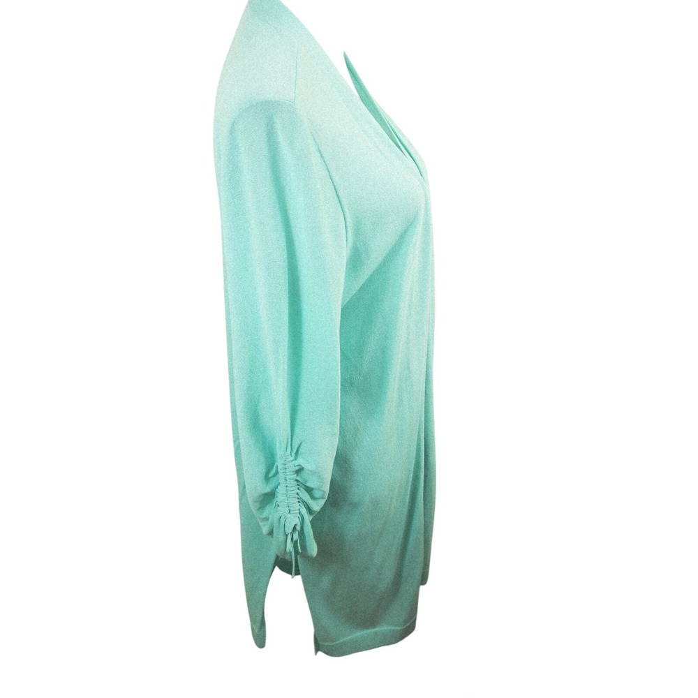 Chico's 2 Seafoam Green Open Front Longline Cardigan Sweater Ruched Sleeve Sz L - Picture 2 of 8